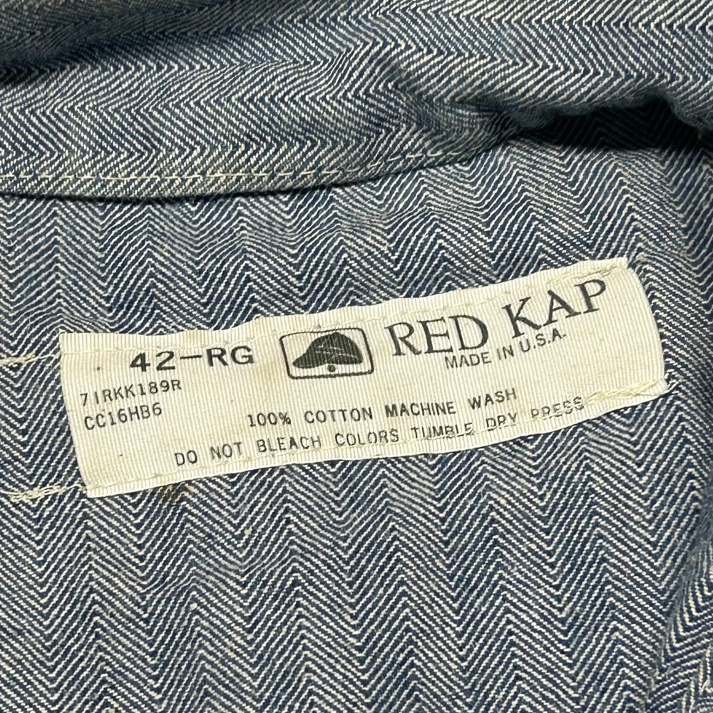 Red Kap Herringbone Coveralls Blue Mens 42-RG Vintage Workwear Distressed USA - Picture 3 of 15